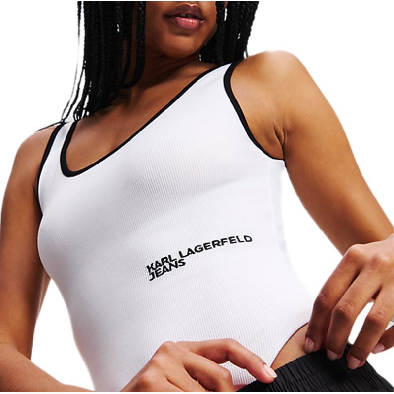 Karl Lagerfeld Jeans Women's Ribbed Body Vest, White, L