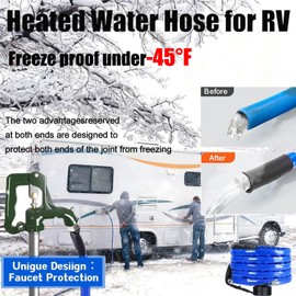 LONRI HEAT 12FT Heated Rv Water Hose Camper Water Drinking Water Safe Garden Hose -45 ℉ with Electrically Heated, Lead and Bpa Free, 3/4" Adapter, Led Plug, for Rv Camper/Home Winter Accessoriesose