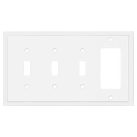 Modern Edge Decorative Wall Plate Switch Plate Outlet Cover, Durable Solid Zinc Alloy (Triple Toggle/Single Decorator, White)