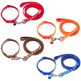 4 Sets Pet Collar and Leash Sets Dog Collars and Leashes Cute Puppy Collars Adjustable Cat Collars Quick Release Collars Kitten Buckle Collars with Buckles and Bells Dog Lead Ropes