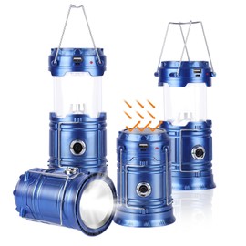 Solar Camping Lantern for Power Outages - USB Rechargeable Lamp Camping Essentials，Collapsible Waterproof Solar Lights for Indoor Outdoor Emergency Light/4 Packs/Blue