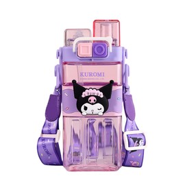 ISABELLA MOON Water Bottle Reusable Kids 520ml PP with Two Lids Leak Proof with straw Lid BPA Free Drinking bottle (Purple)