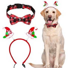 Christmas Dog Collar Set, Durable Dog Collar with Bow Cotton, Comfortable and Adjustable for Small Medium Large Dogs (Red, L)