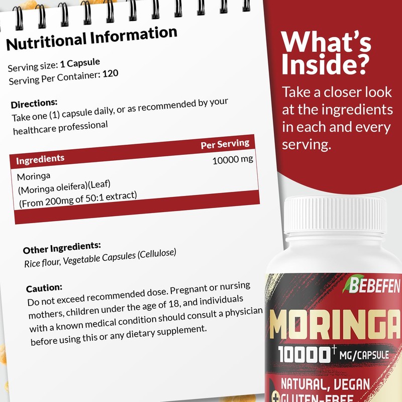 Moringa Capsules 10000mg Per Capsules, 120 Capsules 4 Month Supply