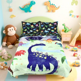 DAYEEBALL Boys Twin Bedding Set, Dinosaur Twin Comforter Set for Boys Kids Bedding Set with 1 x Reversible Comforter, 1 x Fat Sheet, 1 x Fitted Sheet, 2 Pillowcases, Dinosaur