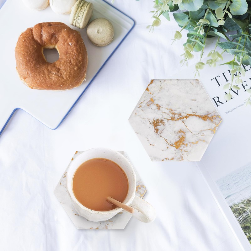 Gold Coasters,Marble Coaster Set for Table Protection,8 Pcs Drink Coasters