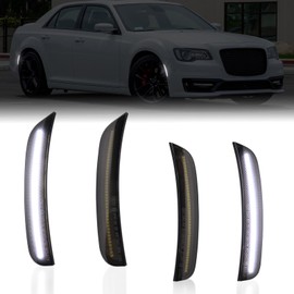 Arelokpri LED Side Marker Lights Kits for Chrysler 300 2015-2023, Front & Rear Smoked Lens, Side Bumper Marker Lights, White Sidemarker Lamp Accessories 4-Pack