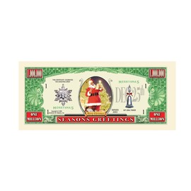 Merry Christmas Seasons Greetings Santa Claus Santas List Million Dollar Bill In Currency Holder - Collectible Novelty St. Nick Million Dollar Bills - Best Fun Stocking Stuffer Gift
