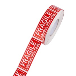 Teqooza 1" X 3" Fragile Handle with Care Warning Stickers for Shipping Moving and Packing, 500 Pcs Permanent Adhesive Labels, 1 Roll