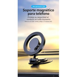 Soporte Magnético para Celular de Automóvil de Rotación para 360°,Soporte de Teléfono Magnético al Vacío Ajustable de 360 °, con Ventosa y Cerradura Giratoria, Soporte de Teléfono Plegable