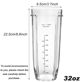 32OZ Cup for Compatible with Nutri Ninja Replacement Parts BL480, BL490, BL640, BL680 Auto IQ Series Blender Juicer Mixer