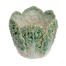 Creative Co-Op Embossed Stoneware Cabbage Planter with Reactive Glaze, Green