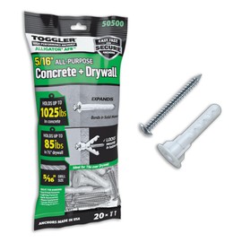 TOGGLER Alligator AF8 Flanged Anchor with Screws, Polypropylene, Made in US, for #8 to #14 Fastener Sizes (Pack of 20)