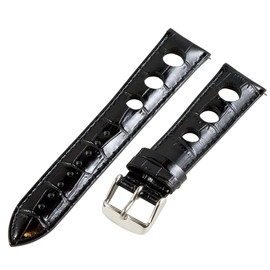 Clockwork Synergy, LLC 18mm Rally 3-hole Croco Black Leather Interchangeable Replacement Watch Band Strap