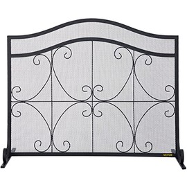 VEVOR Fireplace Screen, 38 x 26.5 Inch,Heavy Duty Iron Freestanding Spark Guard with Support, Metal Mesh Craft, Broom Tong Shovel Poker Included for Fireplace Decoration & Protection, Black