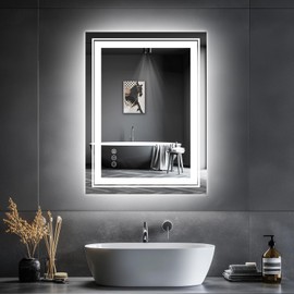 Snowdool LED Bathroom Mirror, 20"x28" Mirror with Front and Backlit, Anti-Fog, Bathroom Vanity Mirror for Wall, Memory, Stepless Dimmable, Tempered Glass (Horizontal/Vertical)