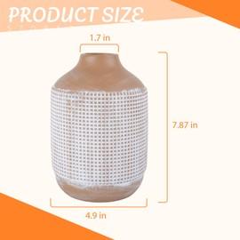 Ceramic Rustic Farmhouse Vase Sand Glaze Boho Style Flower Vase 7.4 Inch Tall Home Decor Centerpiece for Pampas Grass Living Room Shelf Fireplace Decoration,Beige