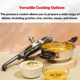 Vinod Cookware Induction Friendly Stainless Steel Sandwich Bottom Pressure Pan With Lid Mirror Finish 3 Litres