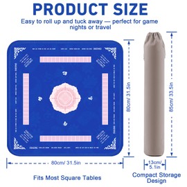 Mahjong Mat 31.5"x31.5" - Noise Reduction American Mahjong Mat with Portable Carrying Bag & 2 Dice, Non-Slip Neoprene Mahjong Table Mat with Rules, Game Mat for Dominoes, Poker, Card, Board Tile Games