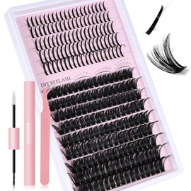 FREEORR 262Pcs Lash Clusters Kit, 100D 12-20mm Volume Eyelash Cluster, 14-22mm Spiky Lashes Extensions, DIY Wispy Fluffy and Spikes Individual Lashes Extension Kit with Lash Bond and Seal, Tweezers