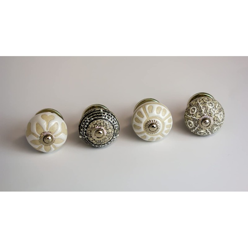 youngschwinnDESIGN - Pack of 4 Ceramic Furniture Knobs, White and