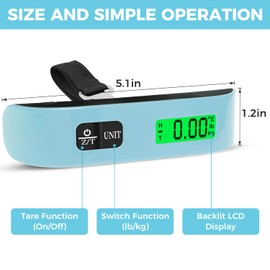BAGAIL Digital Luggage Scale, 110lbs Hanging Baggage Scale with Backlit LCD Display,Portable Suitcase Weighing Scale,Travel Luggage Weight Scale with Hook,Strong Straps for Travelers(Mint with Temp)