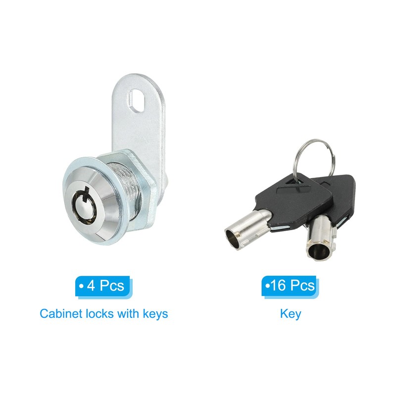 PATIKIL キー付きキャビネットカムロック 4パック5/8"(16mm) キーが異なるカムロックシリンダー 亜鉛合金クロム引き出しロック チューブ ラーカム 取り外し可能なキー 引き出しキャビネットセキュア