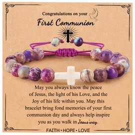 BABORI First Communion Gifts Cross Bracelets Christian Faith Religous Inspirational Prayer Jesus Catholic Colorful Imperial Stone Jewelry