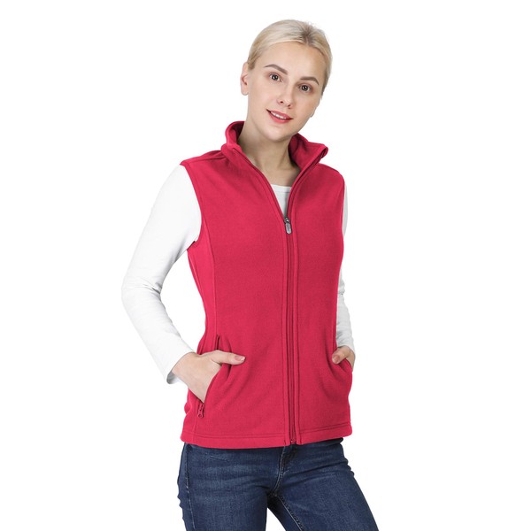 Outdoor Ventures Women's Polar Fleece Zip Vest Outerwear with Pockets,Warm Sleeveless Coat Vest for Fall & Winter Red