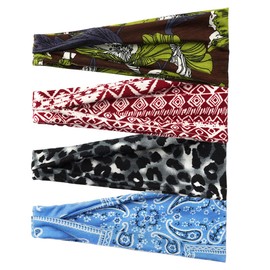 scicent Headband 4 Pieces Wide Elastic Soft Boho Hair Bands Leopard Print Hair Accessories Yoga Sports Hair Band Multicoloured Headband Women - 13215