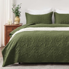 EXQ Home Quilt Set Full Queen Size Forest Green 3 Piece,Lightweight Soft Coverlet Mandala Flower Pattern Bedspread Set for All Season(1 Quilt,2 Pillow Shams)