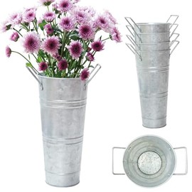 Notakia Jarrones de Metal galvanizado Granjero francés para Flores Cortadas para decoración del hogar y decoración de Mesa de Boda (Juego de 4 Unidades de Plata (9 Pulgadas)