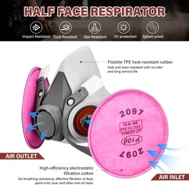 EIIEHX 7Pcs Reusable Respiratory Mask with Filter for Filtering Dust and Fumes in Painting, Spraying, Sanding, Woodworking Operations