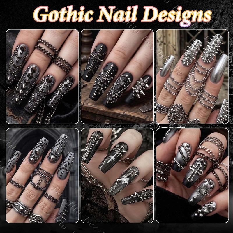Goth Spike & Starburst Cross Nail Studs, Black Silver Beads