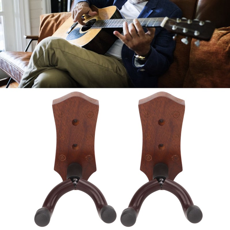 2pcs Guitar Wall Hanger Elegant Black Walnut Guitar Wall Mount