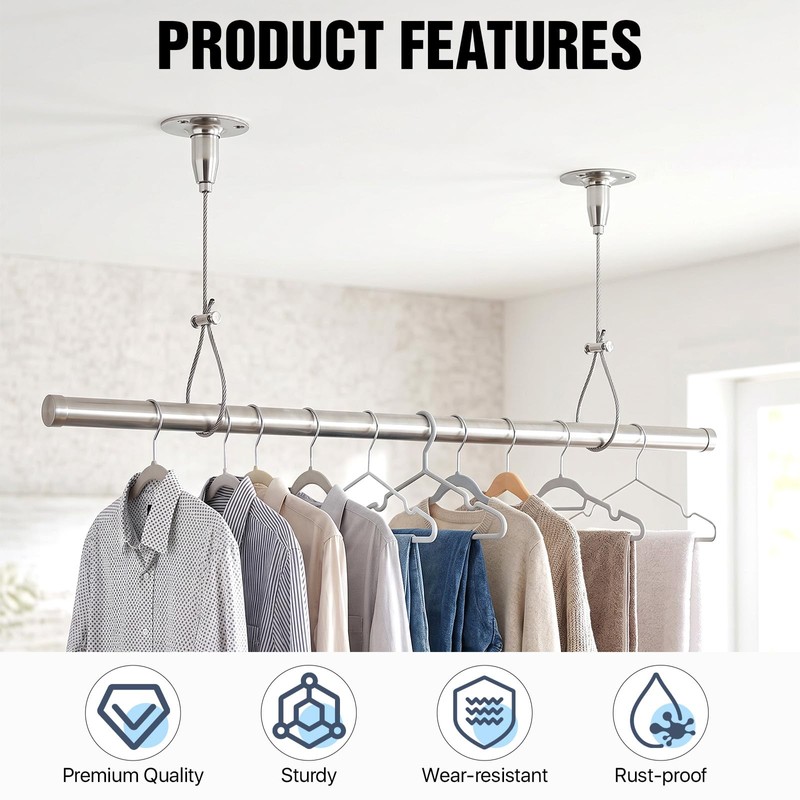 Akamino 6 Set Ceiling Support for Closet Rod, 59" Heavy