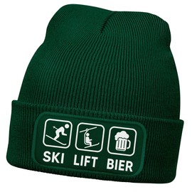 MoonWorks® Men's Beanie with Patch Knitted Hat with Saying Skiing Print Slope Caterpillar Funny Hat Men, Dark green