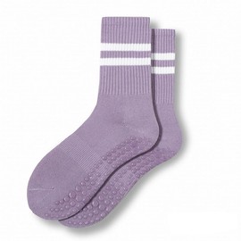 RVROVIC 3 Pairs Pilates Full Toe Socks for Women with Non Slip Grippers, Yoga Crew Socks for Pure Barre, Ballet,Dance Workout,1-Purple