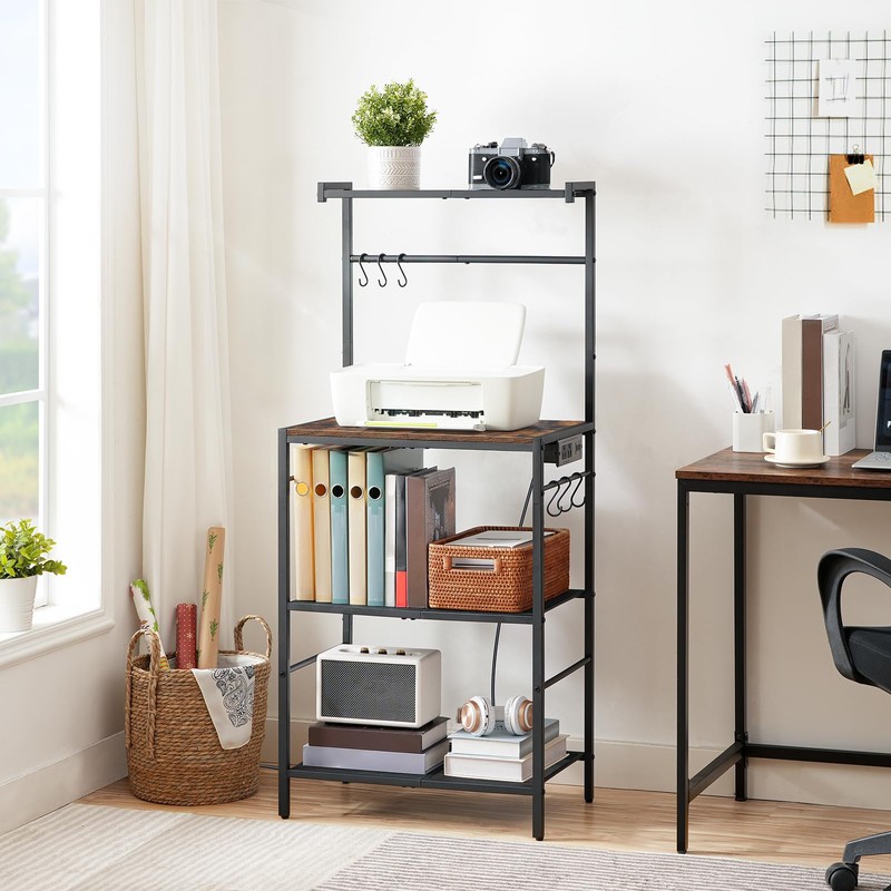 MAHANCRIS Bakers Rack with Power Outlet, Kitchen Storage Shelf with