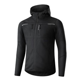 INBIKE Hooded Cycling Bike Jacket Men Running Biking Windbreaker Reflective Windproof Thermal Fleece Lined Bicycle Coat