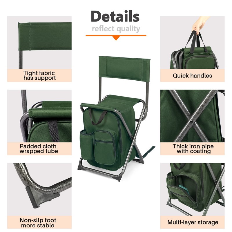 PORTAL Backpack Cooler Chair Fishing Chairs with Backrest Folding Camping