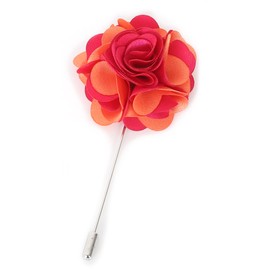 Flairs New York Gentleman's Essentials Premium Handmade Flower Lapel Pin Boutonniere (Pack of 1 Pin, Fuchsia Pink/Orange [2 Tones Camellia])