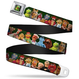 Buckle-Down Belt's Kermit The Frog Full Color Glow Seatbelt Muppets 20-Character Group Pose Greens X-Large Webbing, Multicolor, 1.5" Wide-32-52 Inches in Length