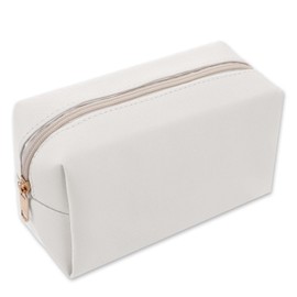 Makeup Bag PU Leather Cosmetic Bag Make Up Organizer Portable Storage Purse Large Capacity Waterproof Small Neat Multifunctional Zipper Pouch Travel Toiletry Bag for Women Daily Use(White)