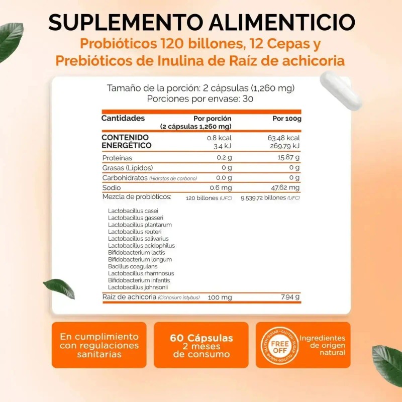 Probioticos 120 Billones Ufc Cepas Prebioticos Microencapsulacion Capas Inulina Achicoria