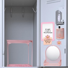 Tcevily 9 Pcs Locker Organizer Kit Includes Locker Shelf Rug Magnetic Mirror Magnetic Pen Holder Magnetic Whiteboard with Marker and Nails Locker Decoration for Back to School Supplies (Pink)