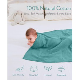 Mom Beebi Muslin Baby Blankets for Boys, 100% Cotton Breathable Baby Swaddle Blanket, Perfect Size 37''x37'' Soft Receiving Blankets for Boys, 4-Layer Baby Boy Blanket (Medium Turquoise)