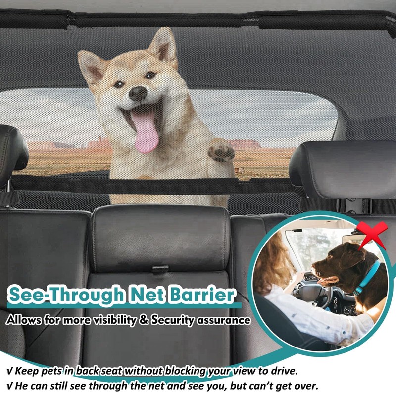 Dog Car Barrier Escape-Proof, 46" Wide Car Divider for 3rd