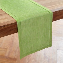 Solino Home Linen Table Runner 60 Inches Long – 100% Pure Linen Chambray Lime Green Table Runner 14 x 60 Inch – Machine Washable Hemstitch Table Runner for Indoor, Outdoor Decor – Milan