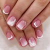 24Pcs Flower Press on Nails French Tips Short Square False